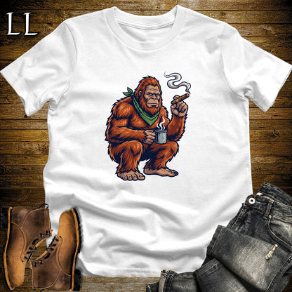 Bigfoot Campfire Cigar T-Shirt White | Sasquatch Campfire Cigar Tee