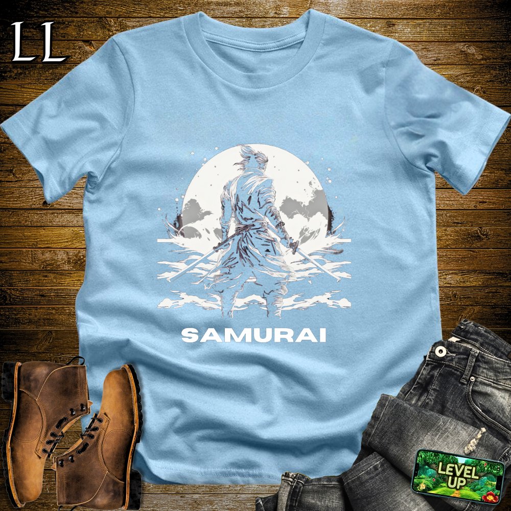 Black and White Samurai Softstyle Tee - Light Blue - LegacyLayers