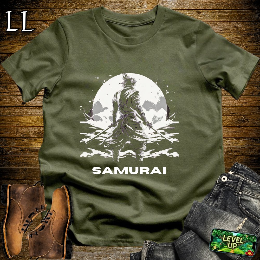 Black and White Samurai Softstyle Tee - Military Green - LegacyLayers