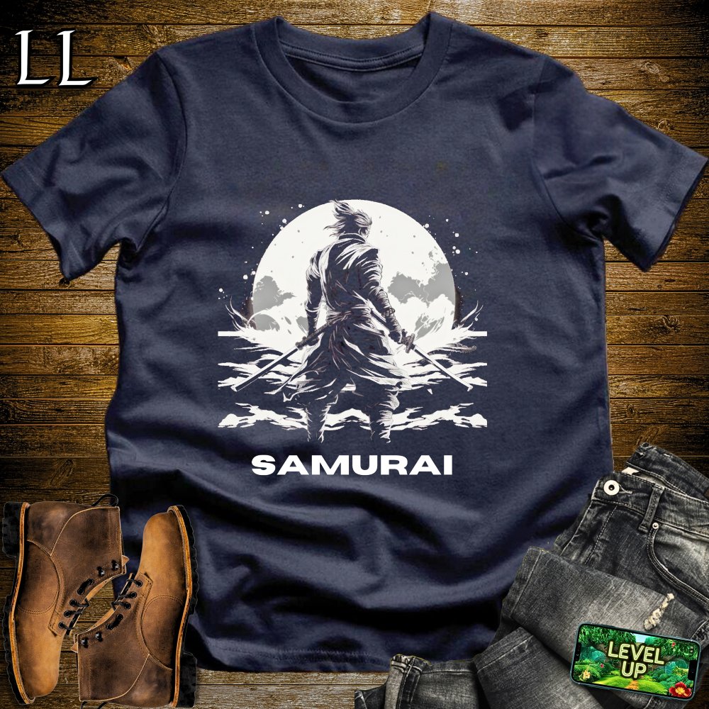 Black and White Samurai Softstyle Tee - Navy - LegacyLayers