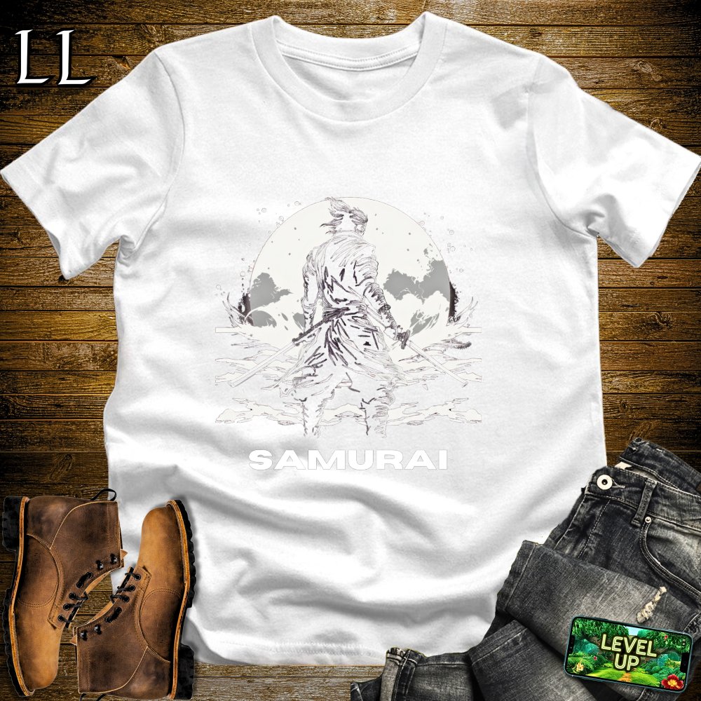 Black and White Samurai Softstyle Tee - White - LegacyLayers