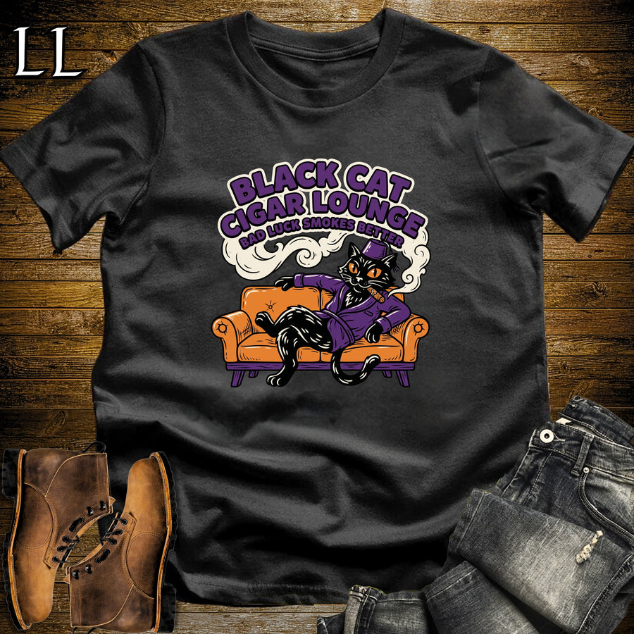 Black Cat Cigar Lounge Fez Smoking Jacket T-Shirt Black | Cigar Cat Shirt