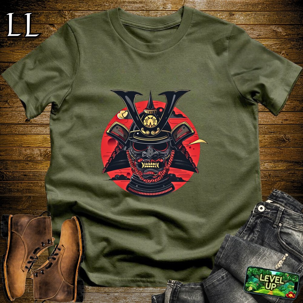 Black Samurai Mask Military Green | Honor & Strength Tee