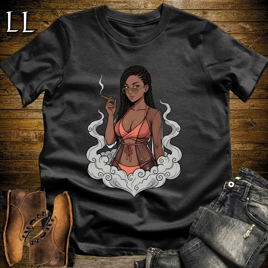 Camila's Smoke Break Cigar Girl T-Shirt Black | Cigar Pin-Up Girl Tee