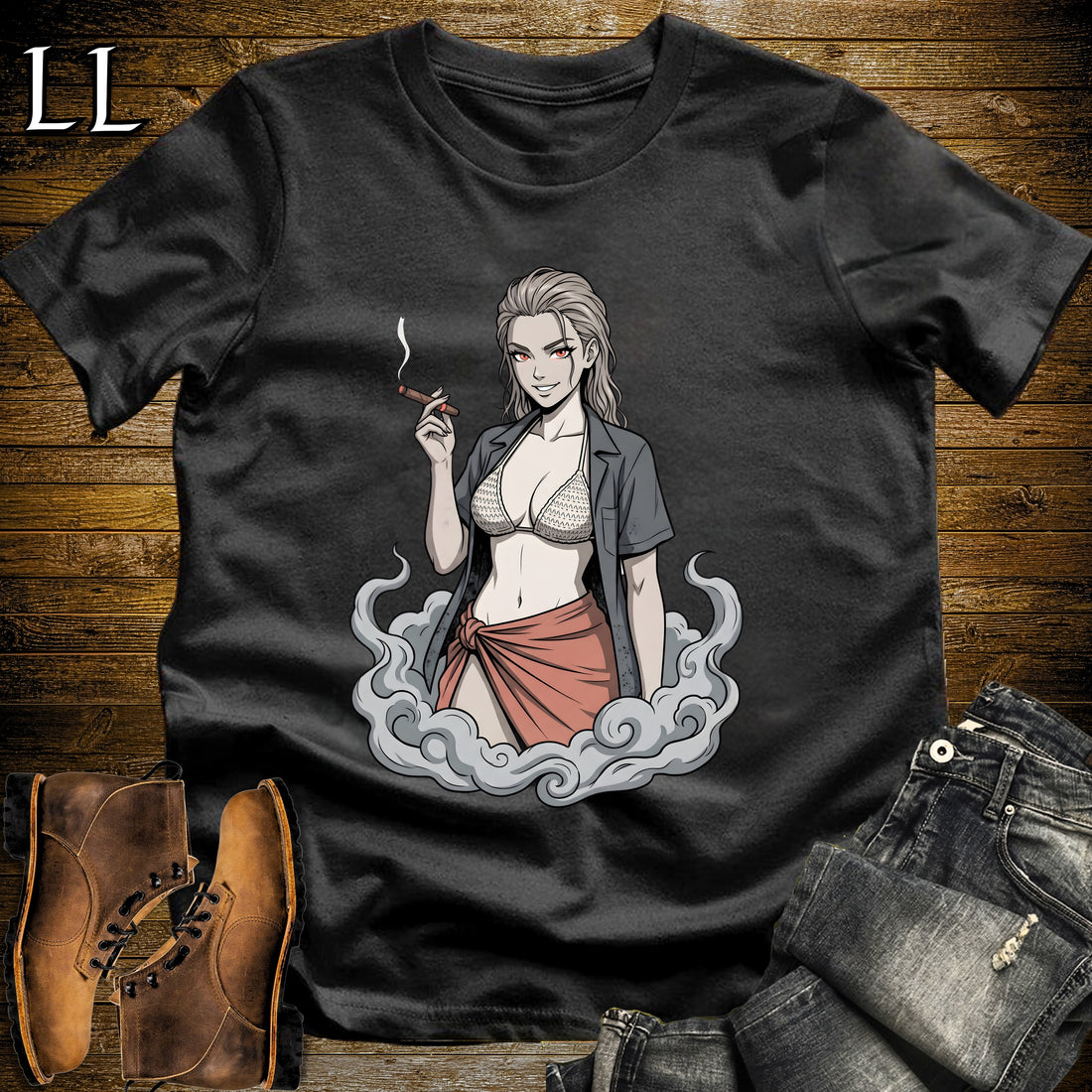Ceniza's Smoke Break Cigar Girl T-Shirt Black | Cigar Pin-Up Girl Tee