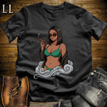 Esmeralda's Smoke Break Cigar Girl T-Shirt Black | Cigar Pin-Up Girl Tee