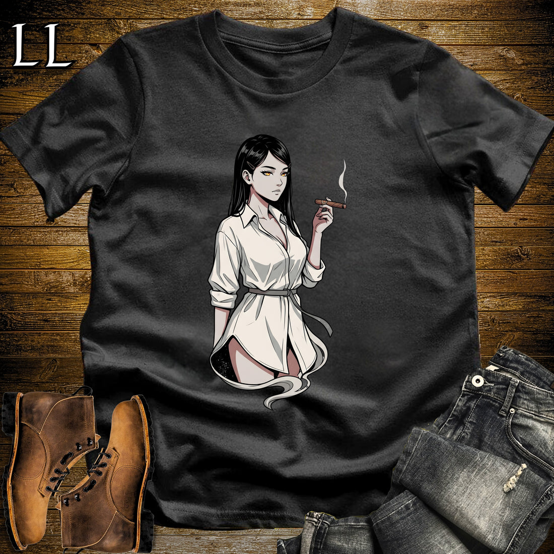 Clara's Smoke Break Cigar Girl T-Shirt Black | Cigar Pin-Up Girl Tee