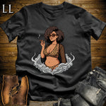 Leona's Smoke Break Cigar Girl T-Shirt Black | Cigar Pin-Up Girl Tee