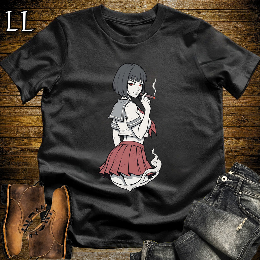 Sakura's Smoke Break Cigar Girl T-Shirt Black | Cigar Pin-Up Girl Tee