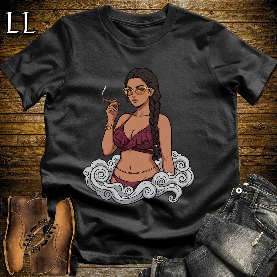 Reina's Smoke Break Cigar Girl T-Shirt Black | Cigar Pin-Up Girl Tee