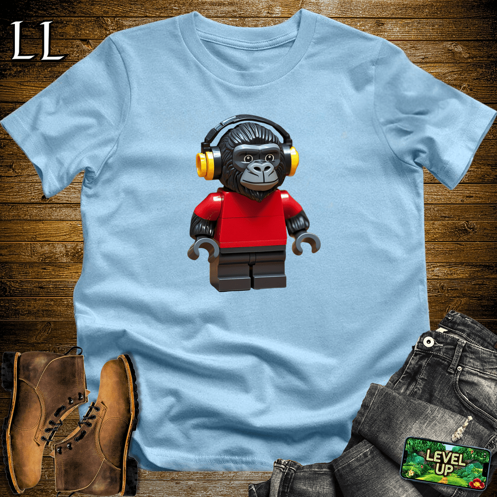 Block Toy Red Shirt Gorilla Light Blue | Retro Block Design Tee