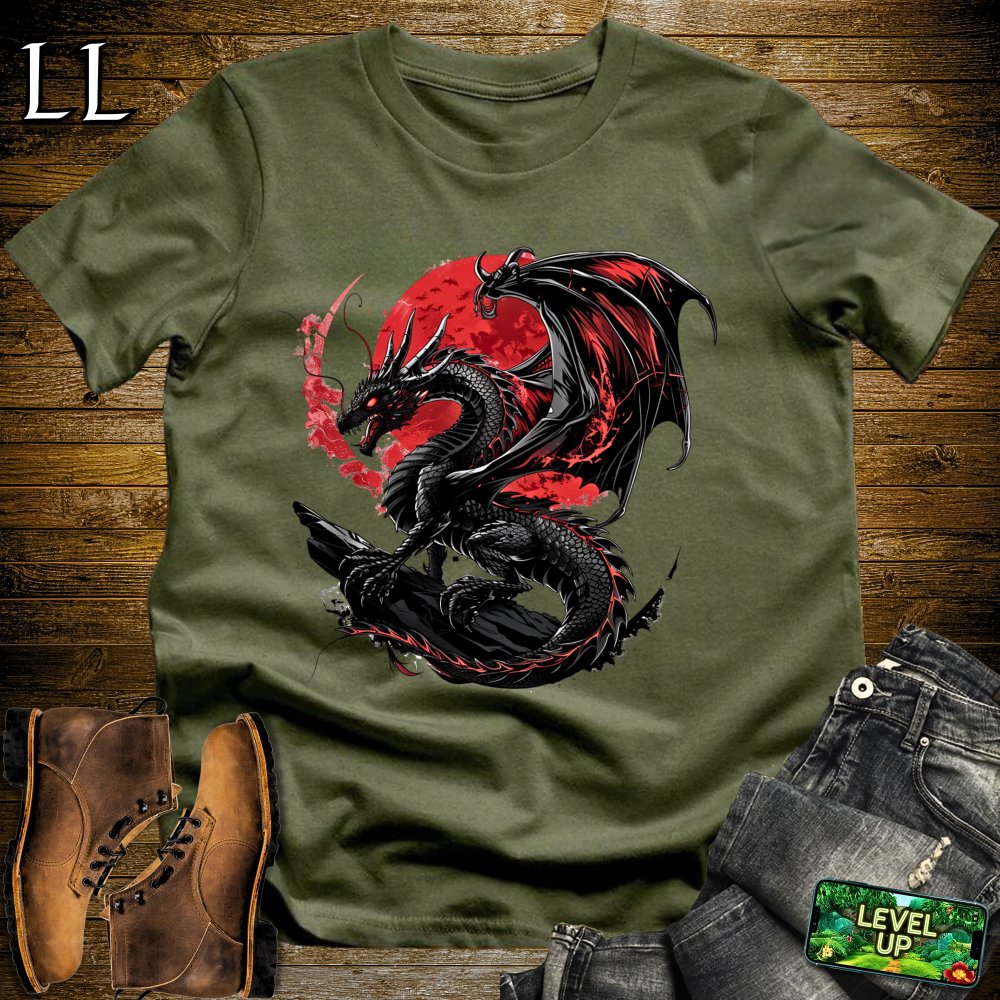 Blood Moon Black Dragon Softstyle Tee - Military Green - LegacyLayers