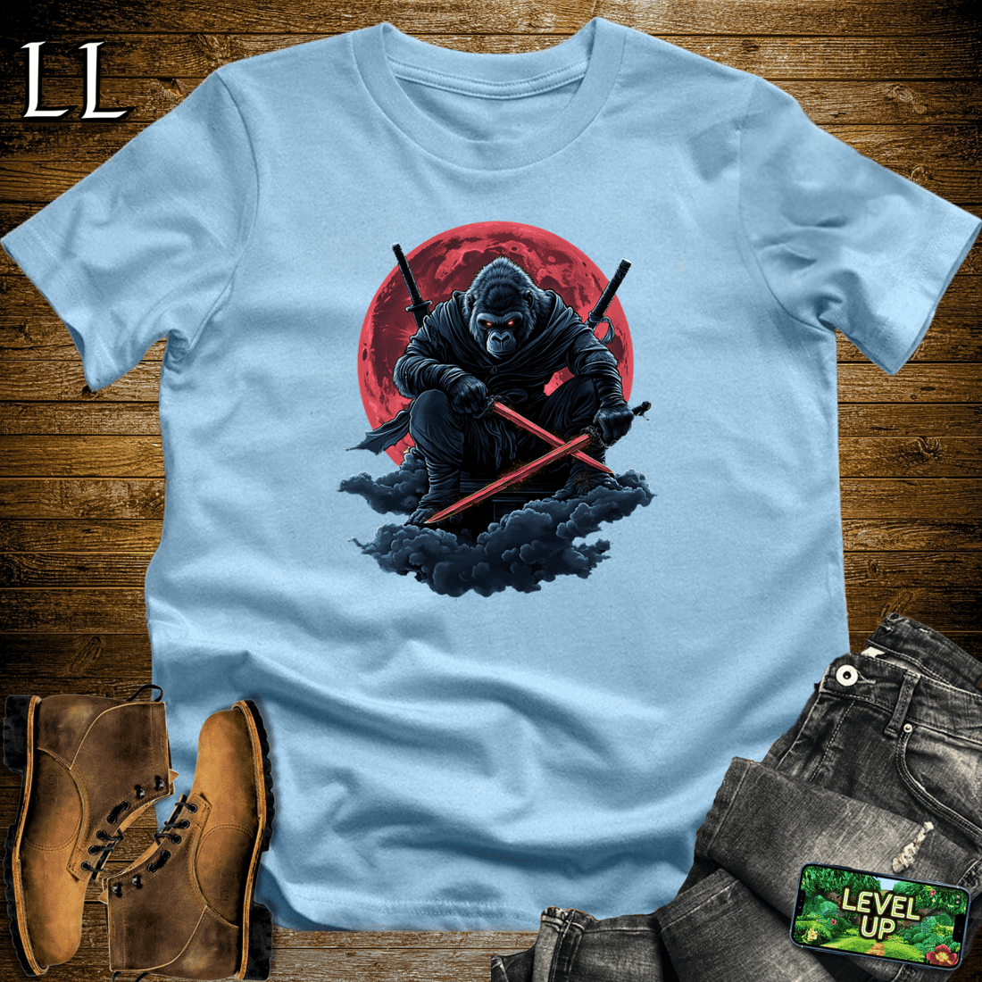 Blood Moon Gorilla Softstyle Tee Light Blue | Gothic Gift Tee