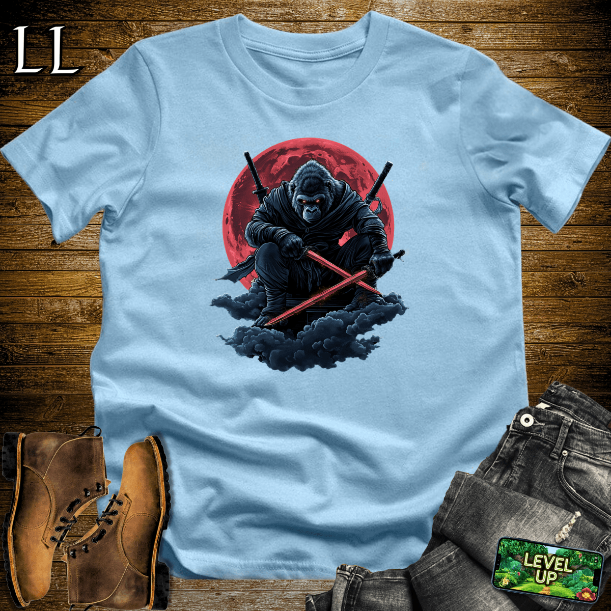 Blood Moon Gorilla Softstyle Tee Light Blue | Gothic Gift Tee