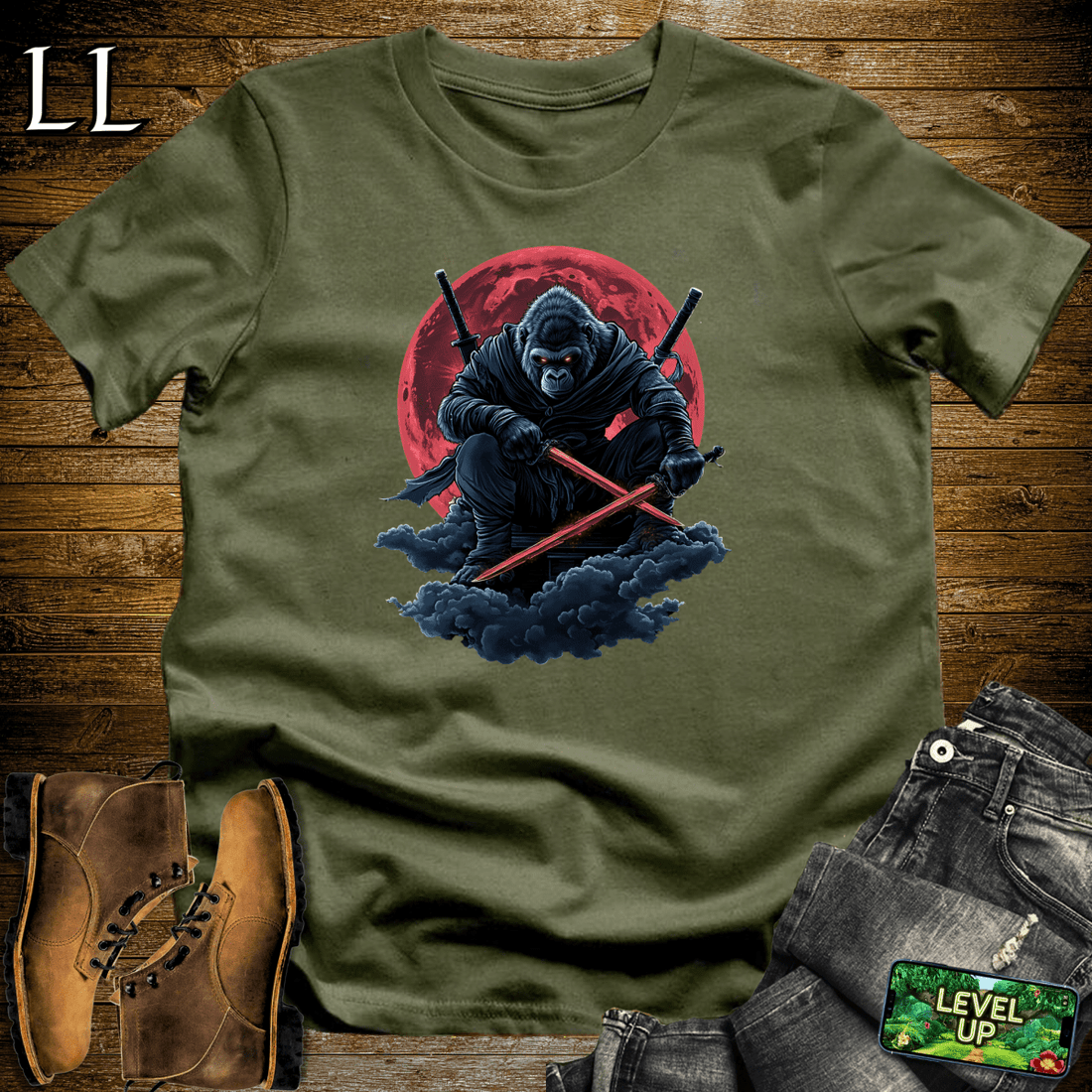 Blood Moon Gorilla Softstyle Tee Military Green | Gothic Gift Tee