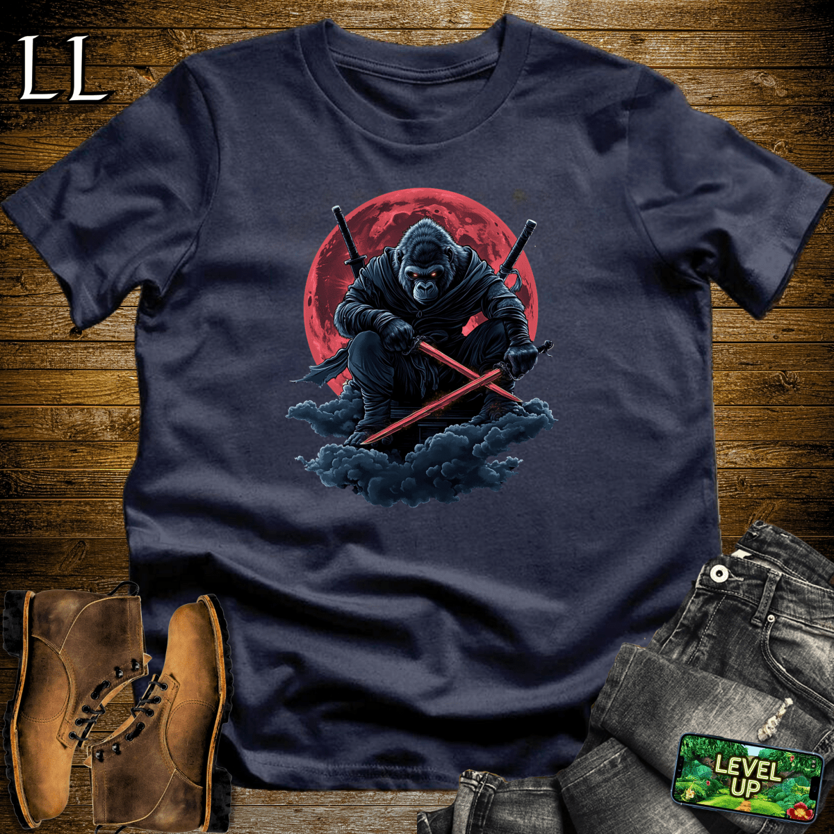 Blood Moon Gorilla Softstyle Tee Navy | Gothic Gift Tee