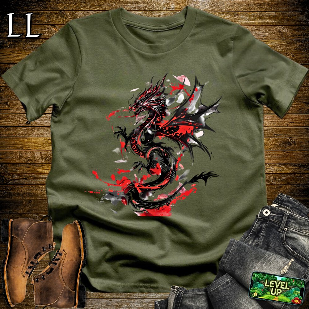 Blood Splatter Dragon Softstyle Tee - Military Green - LegacyLayers