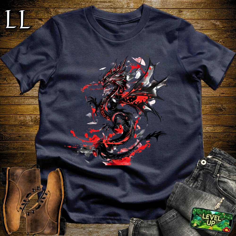 Blood Splatter Dragon Softstyle Tee - Navy - LegacyLayers