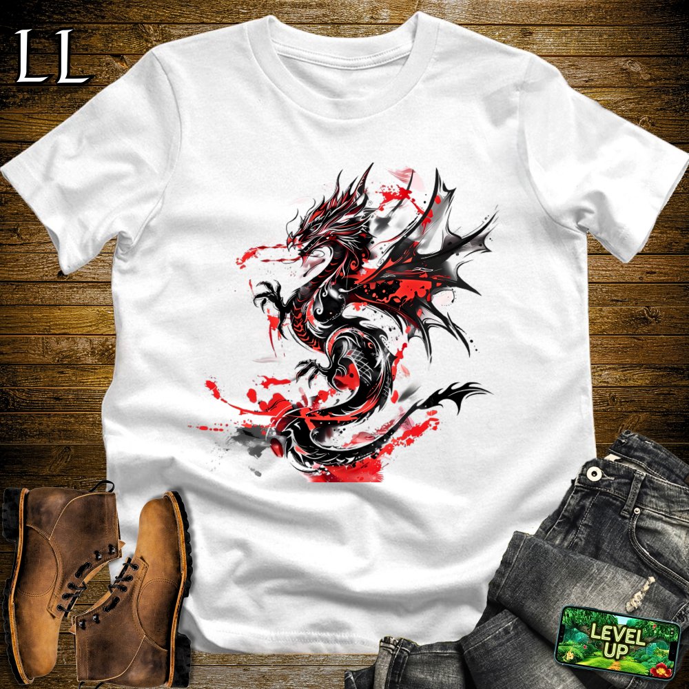 Blood Splatter Dragon Softstyle Tee - White - LegacyLayers