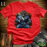 Gorilla in a blue checker suit smoking a cigar graphic tee in Red — by Legacy Layers