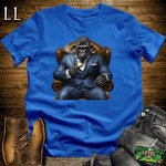 Gorilla in a blue checker suit smoking a cigar graphic tee in Royal Blue — by Legacy Layers