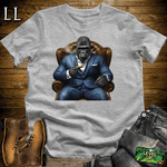 Gorilla in a blue checker suit smoking a cigar graphic tee in Sport Grey — by Legacy Layers