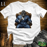 Gorilla in a blue checker suit smoking a cigar graphic tee in White — by Legacy Layers