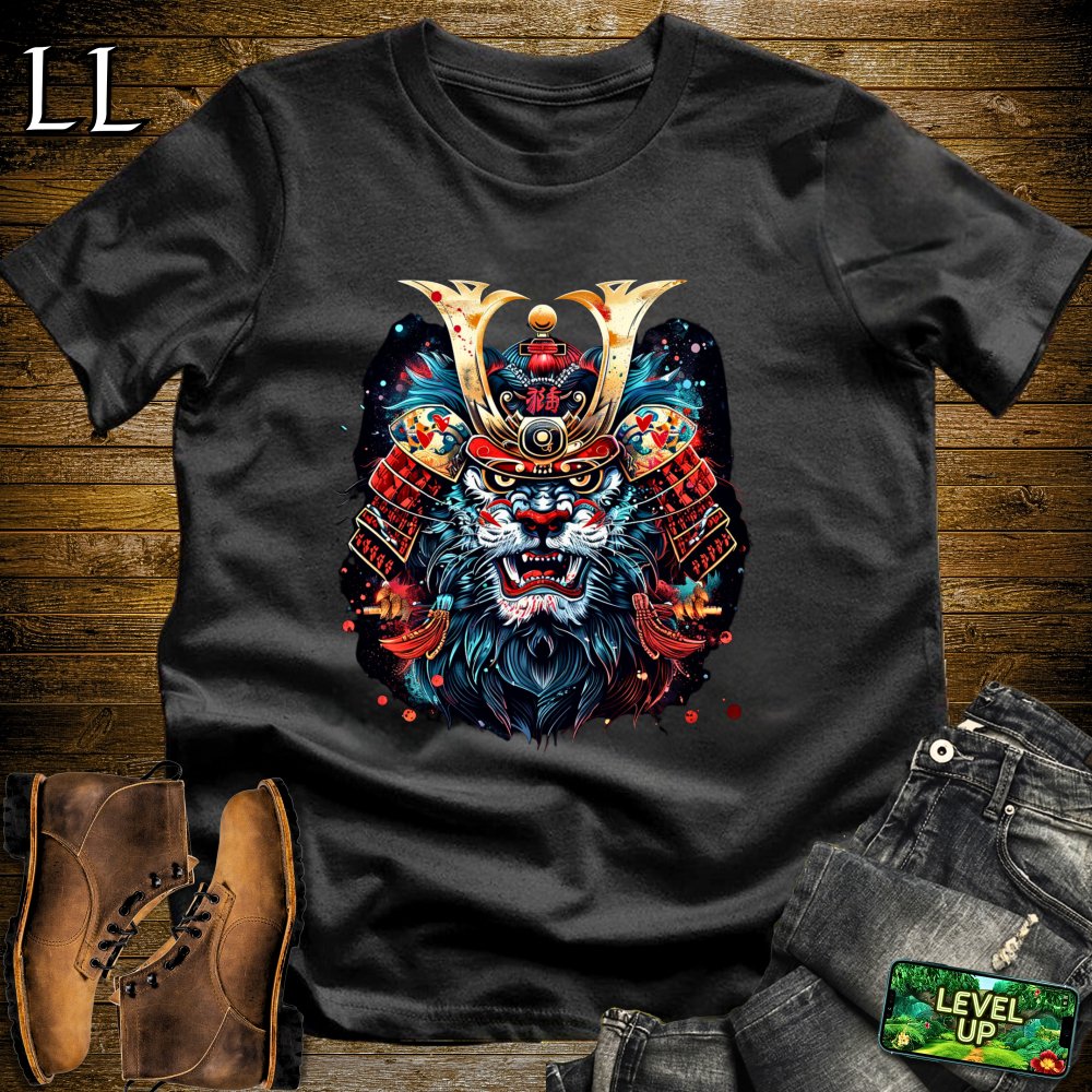 Blue Lion Samurai Black | Majestic Warrior Tee
