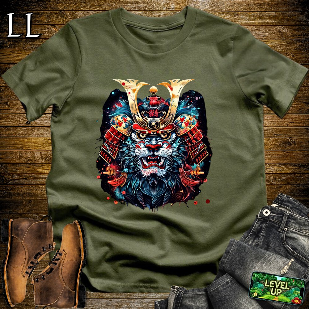 Blue Lion Samurai Military Green | Majestic Warrior Tee