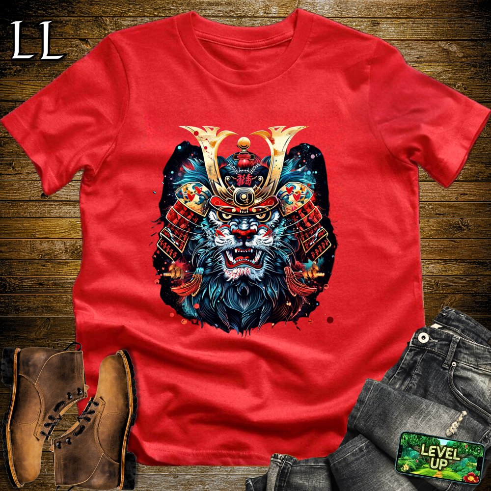 Blue Lion Samurai Red | Majestic Warrior Tee
