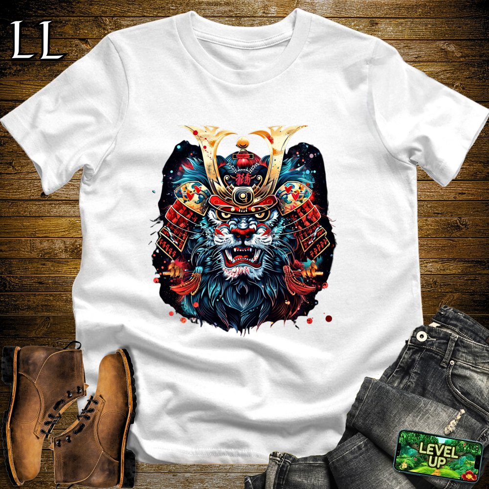 Blue Lion Samurai White | Majestic Warrior Tee