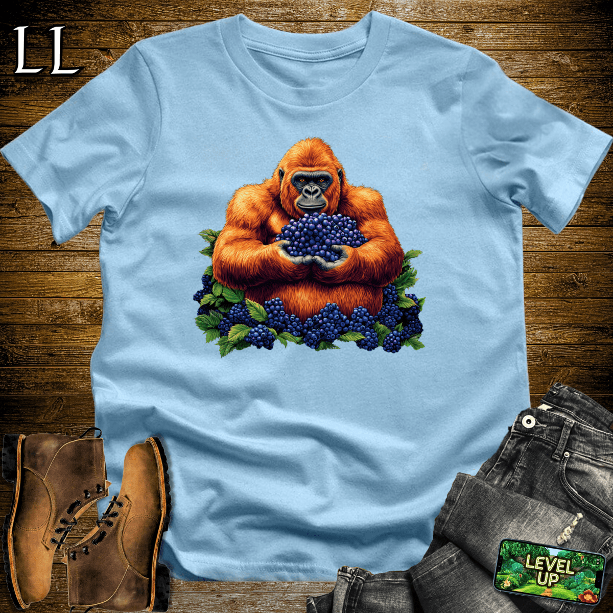 Blueberry Gorilla Softstyle Tee Light Blue | Food Lover Tee