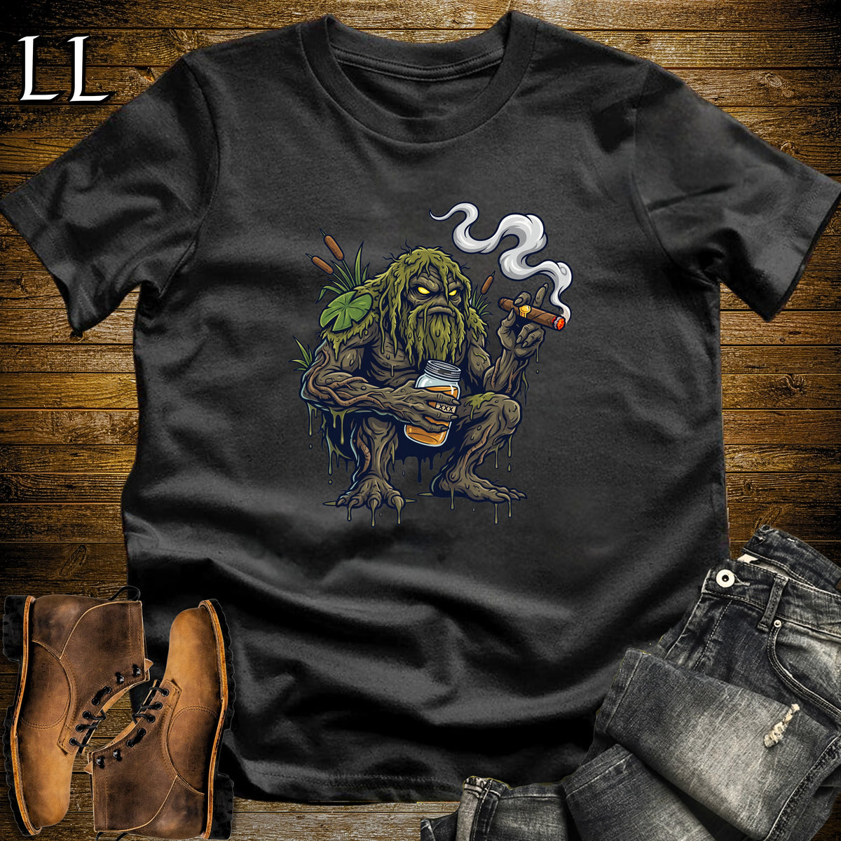 Bog Monster Moonshine Cigar T-Shirt Black | Moonshine Swamp Cigar Tee