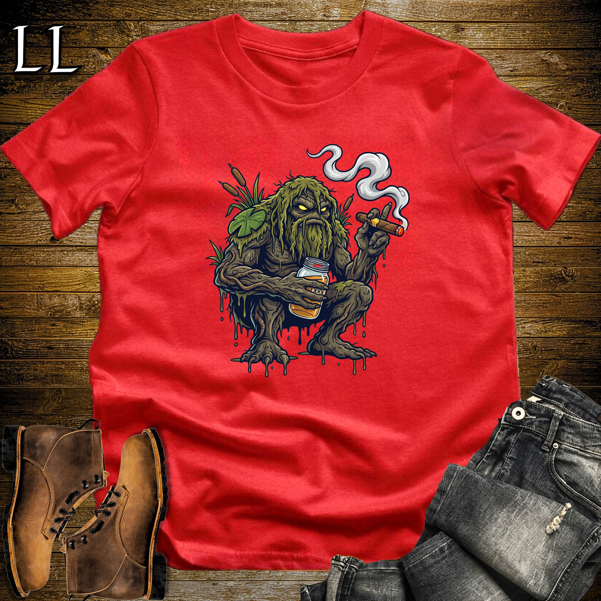 Bog Monster Moonshine Cigar T-Shirt Red | Moonshine Swamp Cigar Tee