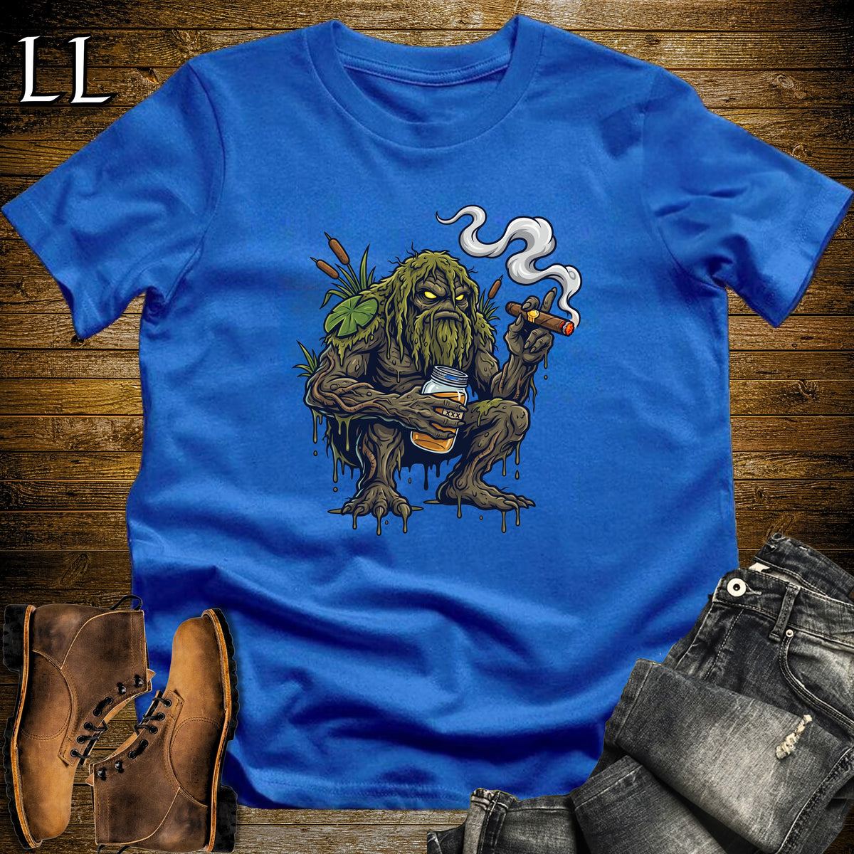 Bog Monster Moonshine Cigar T-Shirt Royal | Moonshine Swamp Cigar Tee