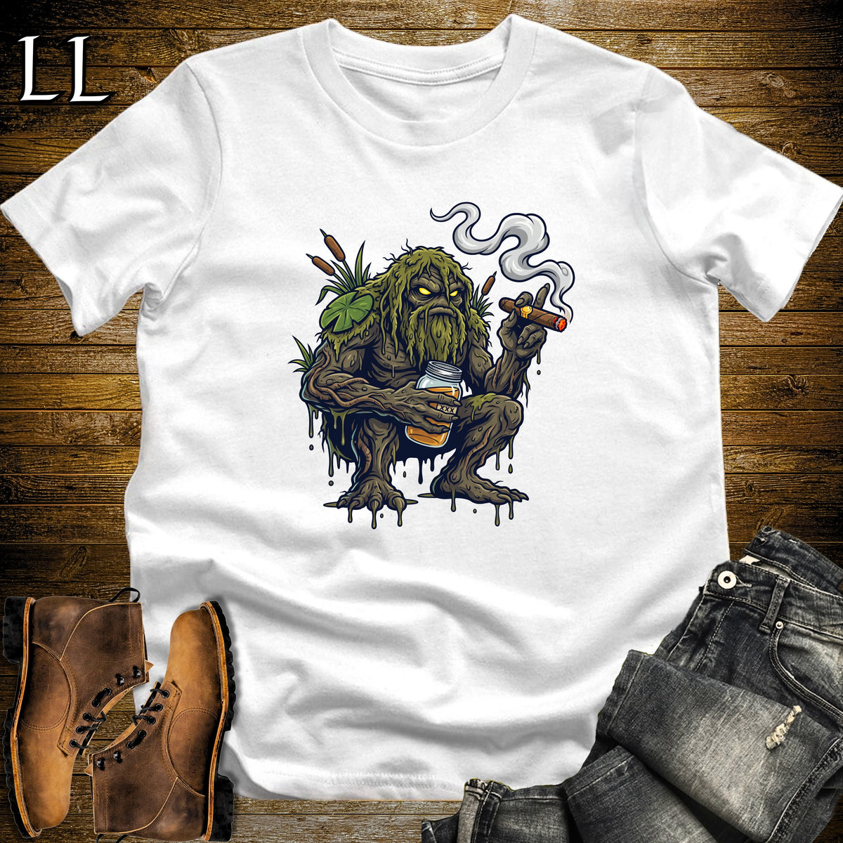 Bog Monster Moonshine Cigar T-Shirt White | Moonshine Swamp Cigar Tee