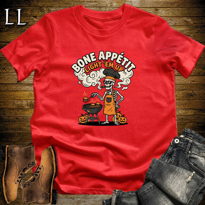 Bone Appetit Skeleton Chef Grill Cigar T-Shirt Red | Skeleton Grill Cigar Shirt