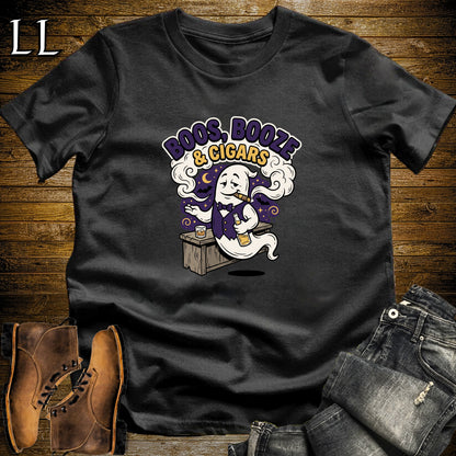 Boos Booze & Cigars Ghost Bartender Whiskey T-Shirt Black | Ghost Whiskey Cigar Tee