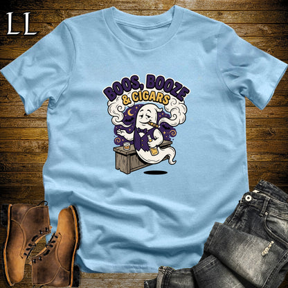 Boos Booze & Cigars Ghost Bartender Whiskey T-Shirt Light Blue | Ghost Whiskey Cigar Tee