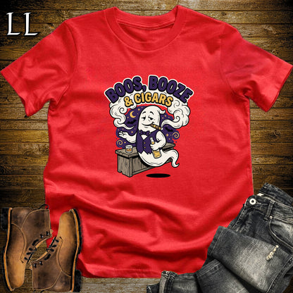 Boos Booze & Cigars Ghost Bartender Whiskey T-Shirt Red | Ghost Whiskey Cigar Tee