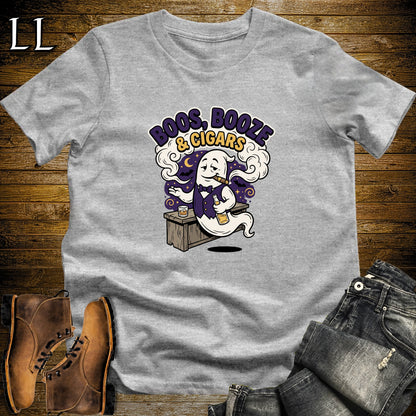 Boos Booze & Cigars Ghost Bartender Whiskey T-Shirt Sport Grey | Ghost Whiskey Cigar Tee