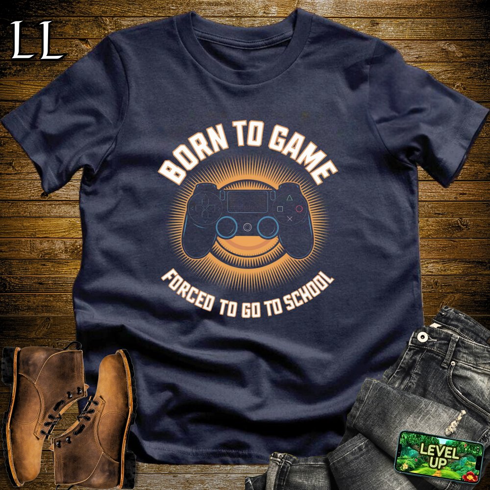 Born to Game Forced to go to School Softstyle Tee - Navy - LegacyLayers