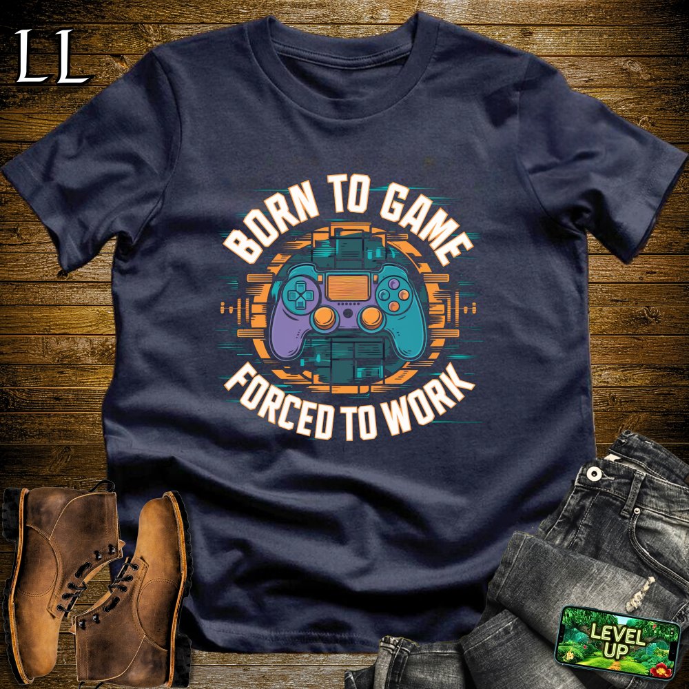 Born To Game Forced To Work Softstyle Tee - Navy - LegacyLayers