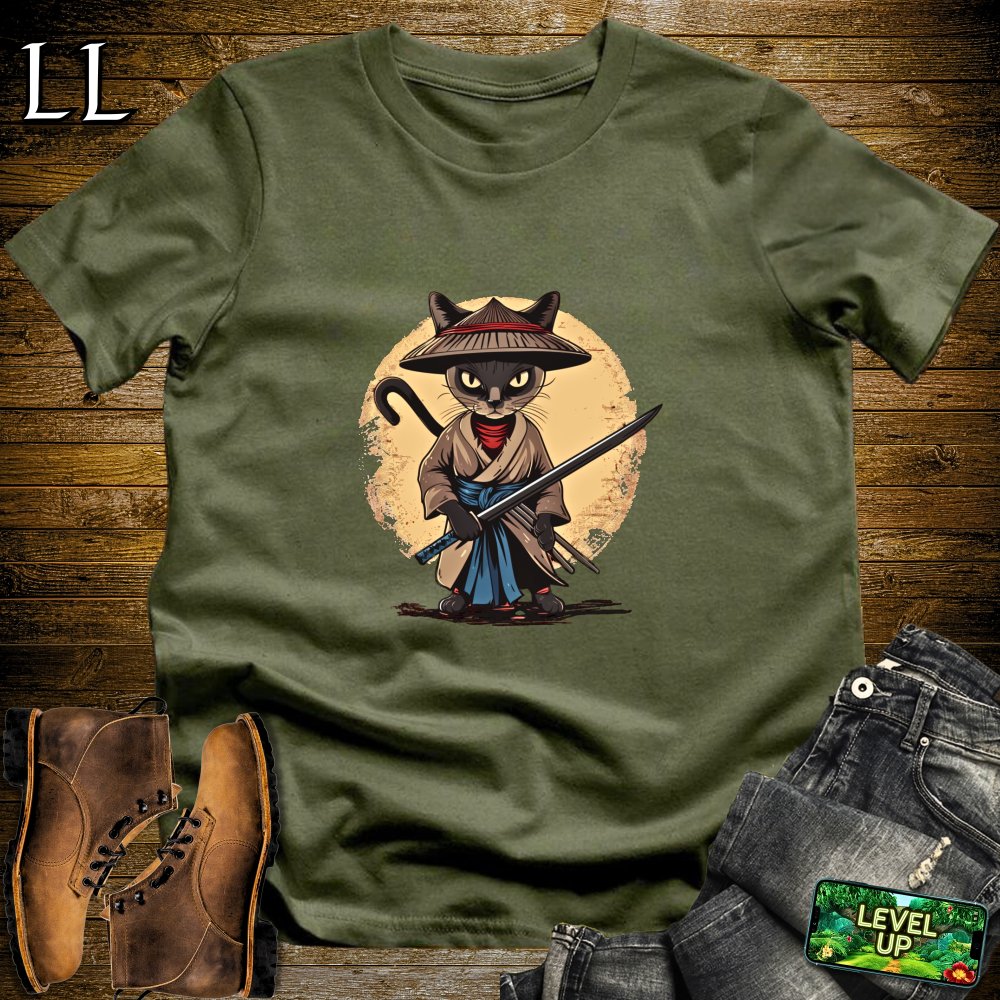 Burmese Cat Samurai Softstyle Tee - Military Green - LegacyLayers