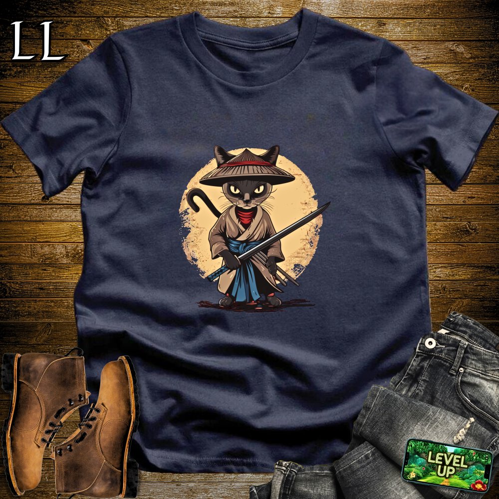 Burmese Cat Samurai Softstyle Tee - Navy - LegacyLayers