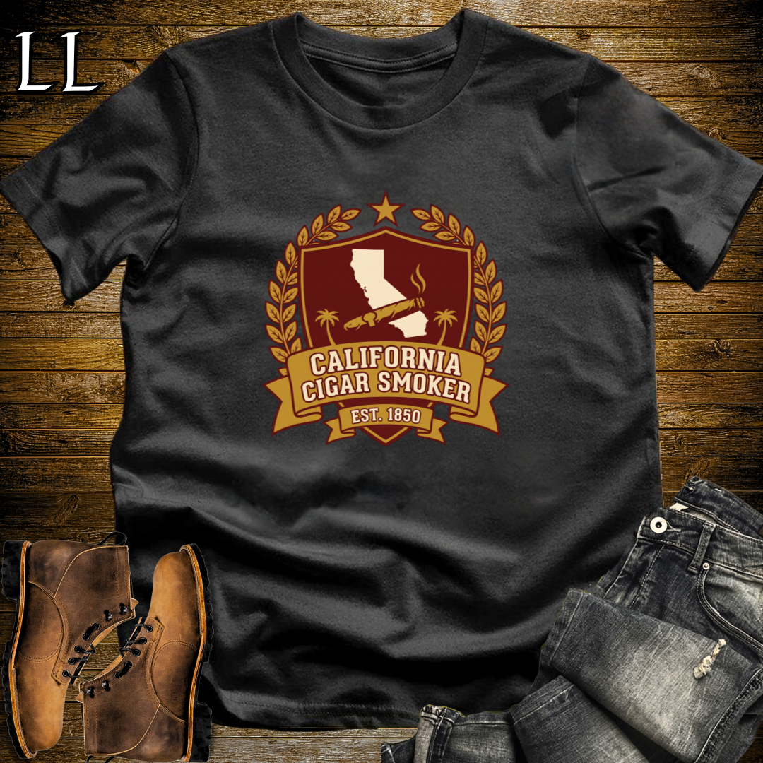 California Cigar Smoker Shield T-Shirt Black | State Cigar Crest Shirt