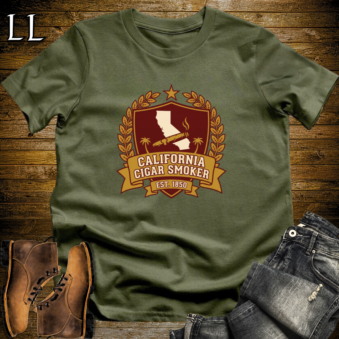 California Cigar Smoker Shield T-Shirt Military Green | State Cigar Crest Shirt