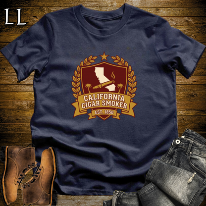 California Cigar Smoker Shield T-Shirt Navy | State Cigar Crest Shirt