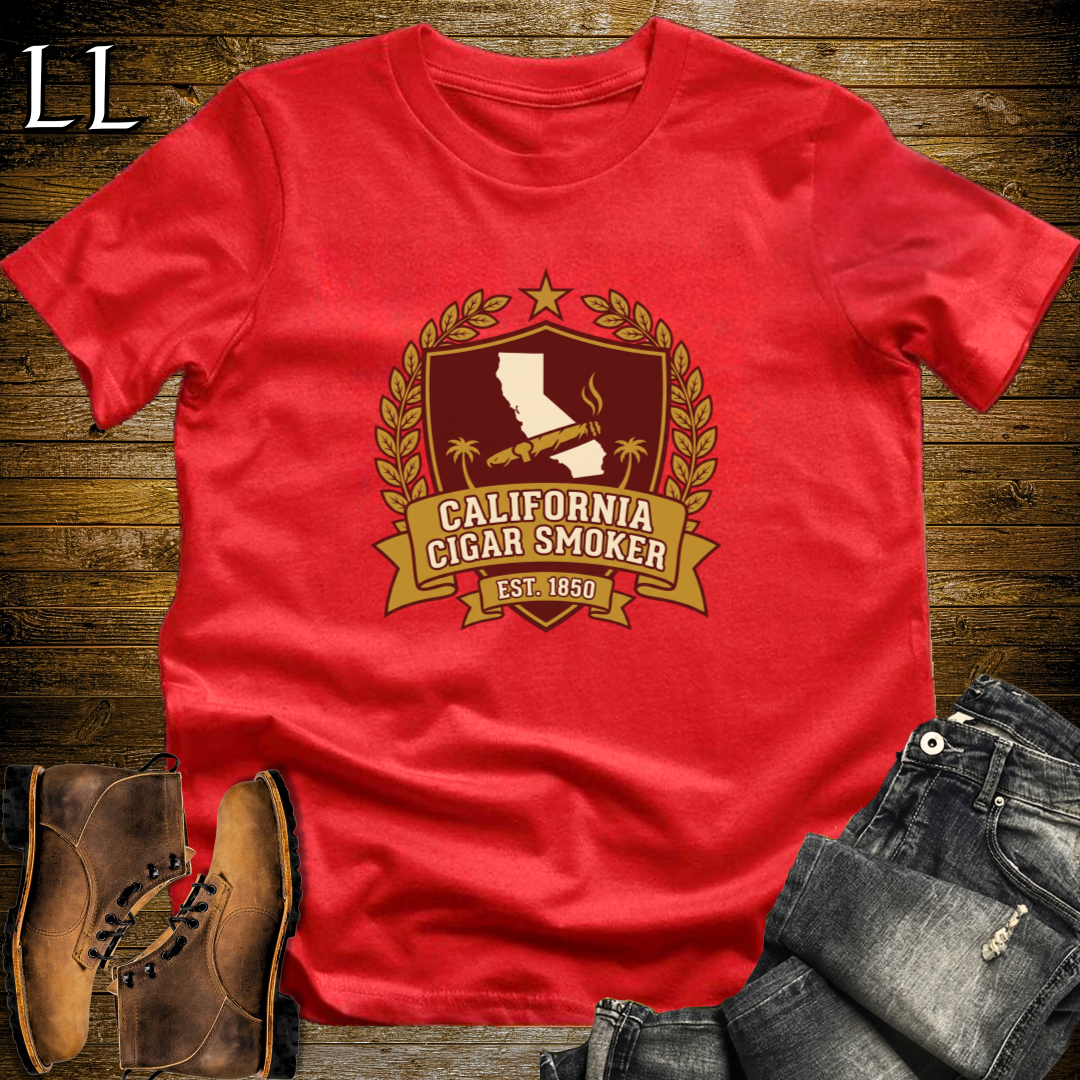 California Cigar Smoker Shield T-Shirt Red | State Cigar Crest Shirt