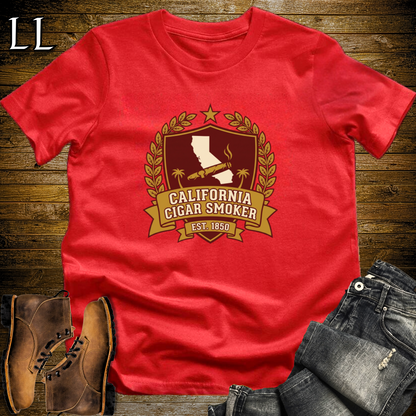 California Cigar Smoker Shield T-Shirt Red | State Cigar Crest Shirt